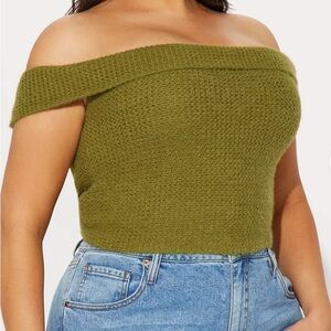 Fashion Nova Olive Off-Shoulder Crop Top